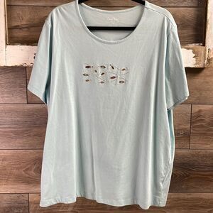 Coral Bay Womens Plus Size Top, Tropical Fish Embellishment, Blue, Size 2X